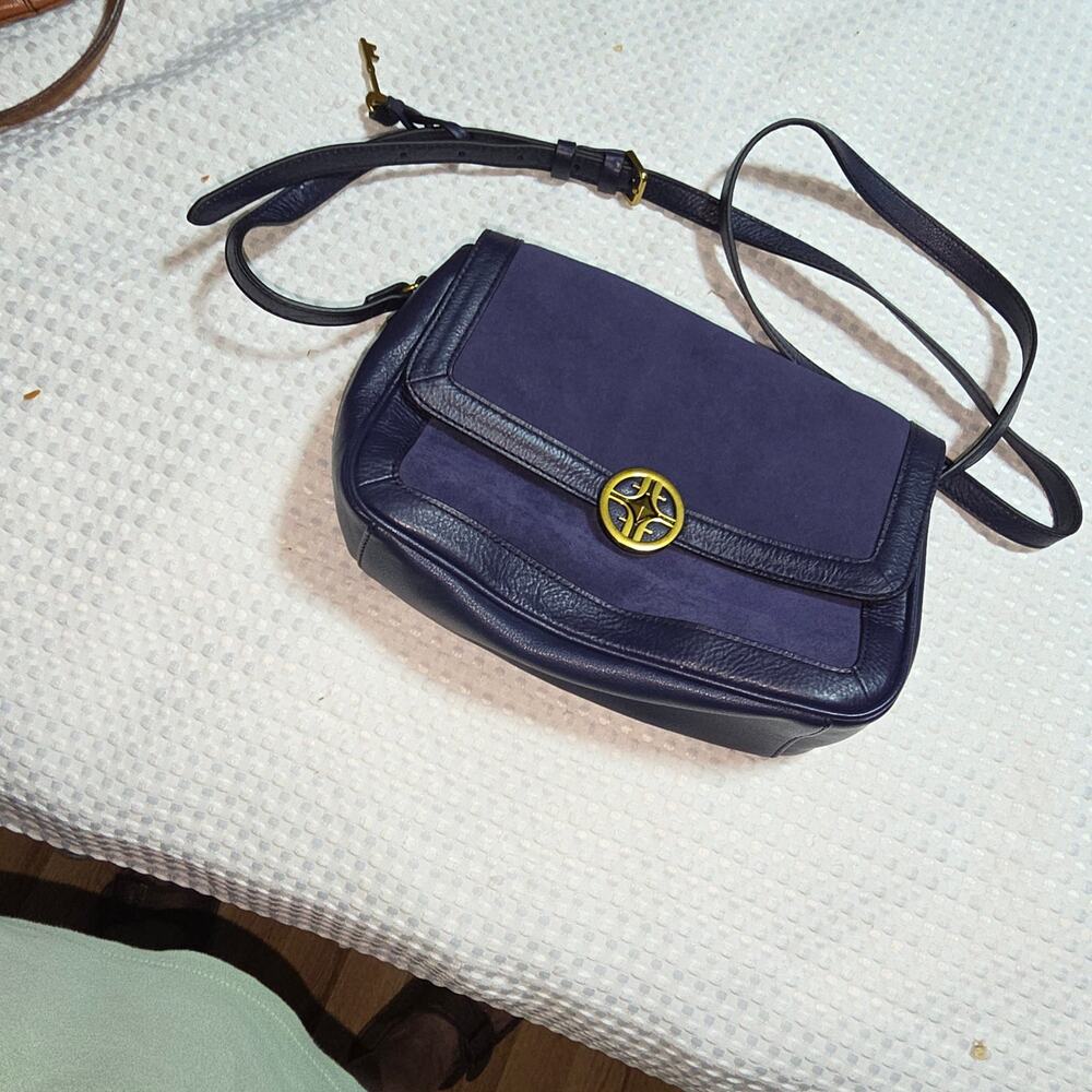 FOSSIL JASMINE MEDIUM BLUE SUEDE CROSSBODY BAG